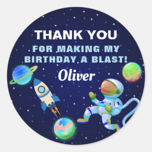 Blue Astronaut Rymden Rocket Frakt Birthday Runt Klistermärke
