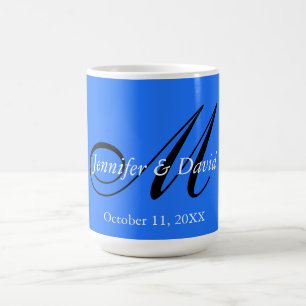 Blue Attractive Charming Monogram Bröllop Kaffemugg