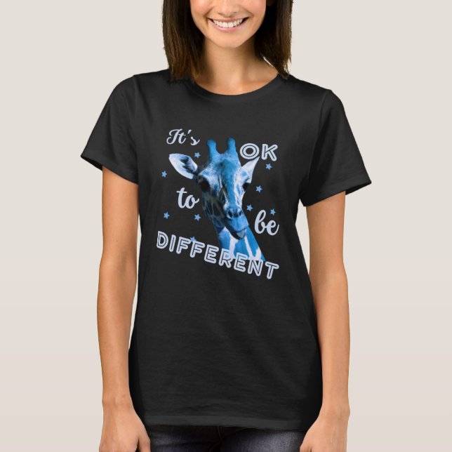 Blue Autism Awareness Cute Giraffe Its Ok To Be Di T Shirt (Framsida)