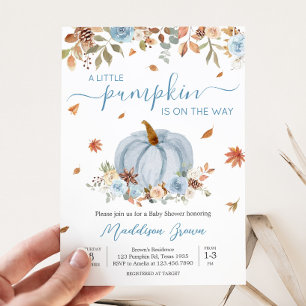 Blue Autumn Little Pumpkin Baby Shower Inbjudningar