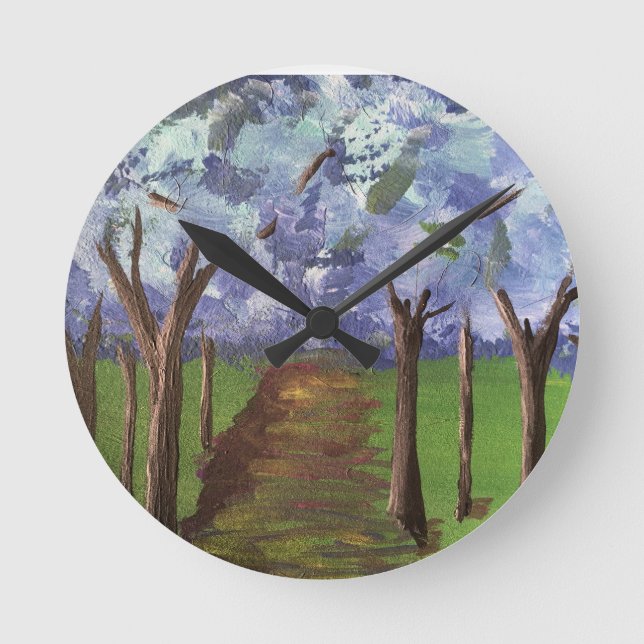 Blue Autumn Skogen Rund Klocka (Framsida)