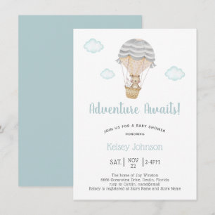 Blue Äventyr Woodland Nalle Baby Shower Inbjudningar