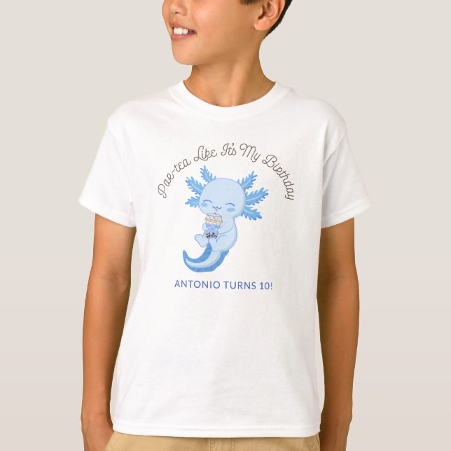Blue Axolotl Boys Födelsedagsfest Boba Tea Par-tea T Shirt (Framsida)