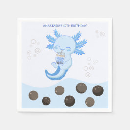 Blue Axolotl Bubble Mjölk Boba Tea Birthday Pappersservett