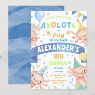 Blue Axolotl Cute Salamander Aquatic Birthday Inbjudningar