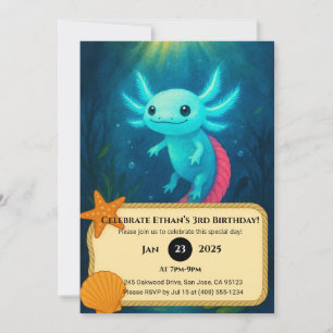 Blue Axolotl med Red Svan i Lotus Birthday Inbjudningar