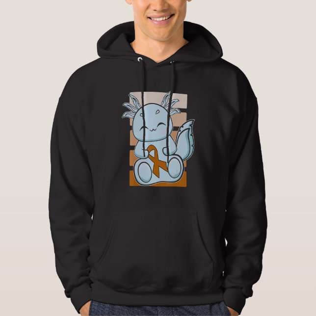 Blue Axolotl With Orange Ribbon For Leukemia Aware Hoodie (Framsida)