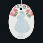 Blue Azalea Trail Maid Watercolor Ceramic Ornament<br><div class="desc">Utformning baserad på en ursprunglig vattenfärgsmålning av butiksägaren. Tåliga jungfruar är ambassadörer för staden Mobile, Al. Den här designen skapades från mina vattenfärgade målningar. De vackra ambassadörerna för den ikoniska staden stod i kontakt med vattenfärgade blommor och löv till ram. Den blå klänningen, parasol och den hårda hatten är otvetydig....</div>