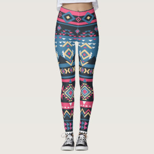 Blue Aztec Mönster Kvinnliga ben Leggings