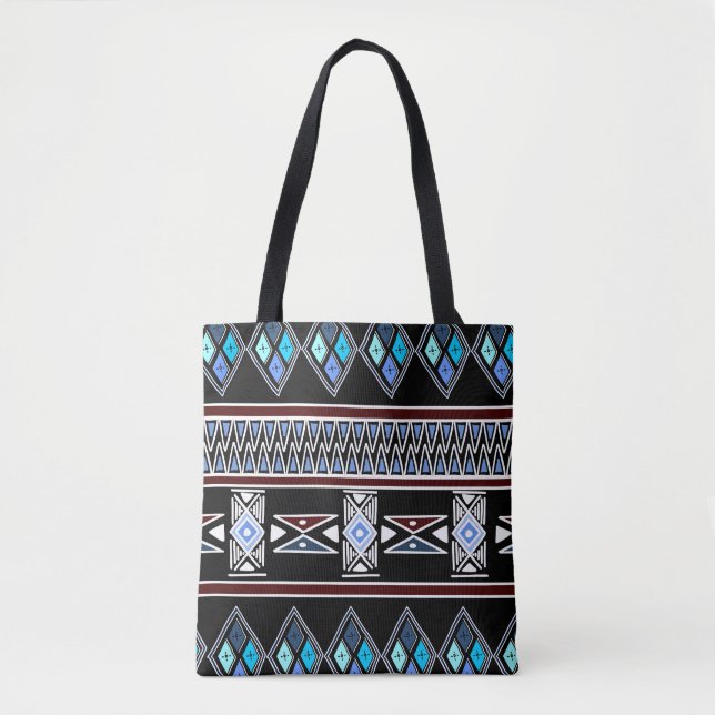 Blue Aztec Print Tote Tygkasse (Framsida)
