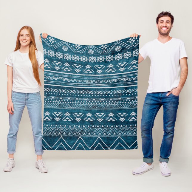 Blue Aztec Tribal Geometric Mönster Fleecefilt (På plats)