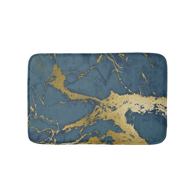Blue Azul och Guld Marble Badrumsmatta (Framsidan)