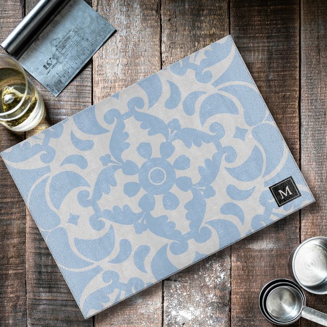 Blue Azulejos Portugisiska Medelhavsmonogram (Blue Azulejos Portuguese Mediterranean Monogram Cutting Board)