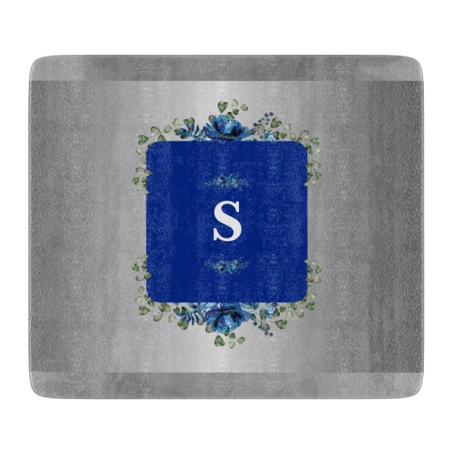 Blue Azure Bloom: Metallic Silver Blommigt (Framsidan)