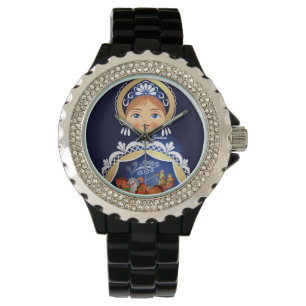 Blue Babushka Matryoshka Russian Doll Watch Watch Armbandsur