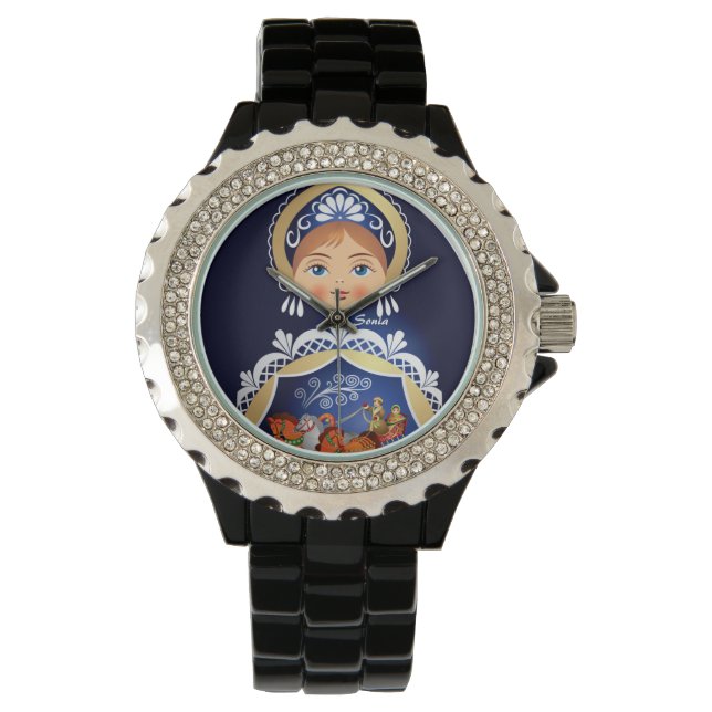 Blue Babushka Matryoshka Russian Doll Watch Watch Armbandsur (Framsida)