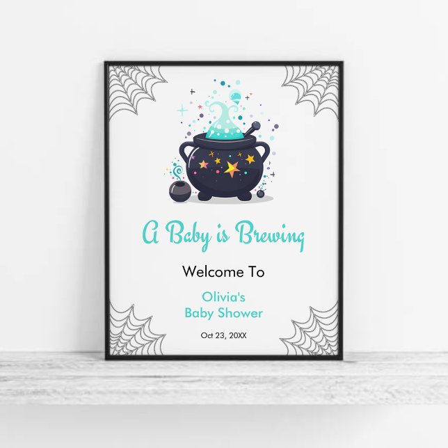 Blue Baby andas in Halloween Baby Shower Välkommen Poster (Blue A Baby is Brewing Cauldron Halloween Boy Baby Shower Welcome Sign  )