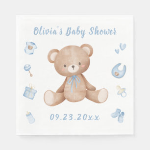 Blue Baby Bear Boy Cute Baby Shower Pappersservett