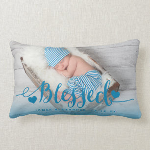 Blue Baby Birth Photo Keepsaké Pillow Lumbarkudde