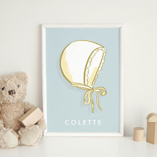 Blue Baby Bonnet Personlig Kids Namn Art Poster