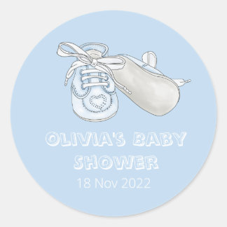 Blue Baby Bootie Watercolor Baby Shower Classic Ro Runt Klistermärke