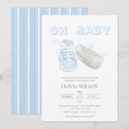 Blue Baby Bootie Watercolor Baby Shower Inbjudningar