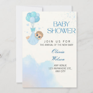 Blue Baby Boy Balloon Shower Invite Inbjudningar
