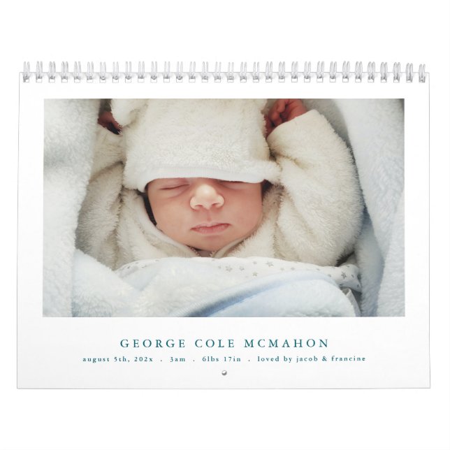 Blue Baby Boy Birth Announcement Calendar 2026 Kalender (Omslag)