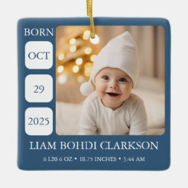 Blue Baby Boy Birth Stats Photo Ornament Keepsake