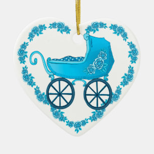 Blue Baby Buggy Heart ornament