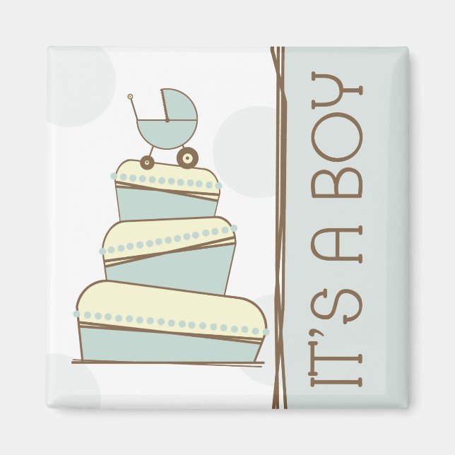 Blue Baby Carriage Cake "It's A Boy" Magnet (Framsidan)