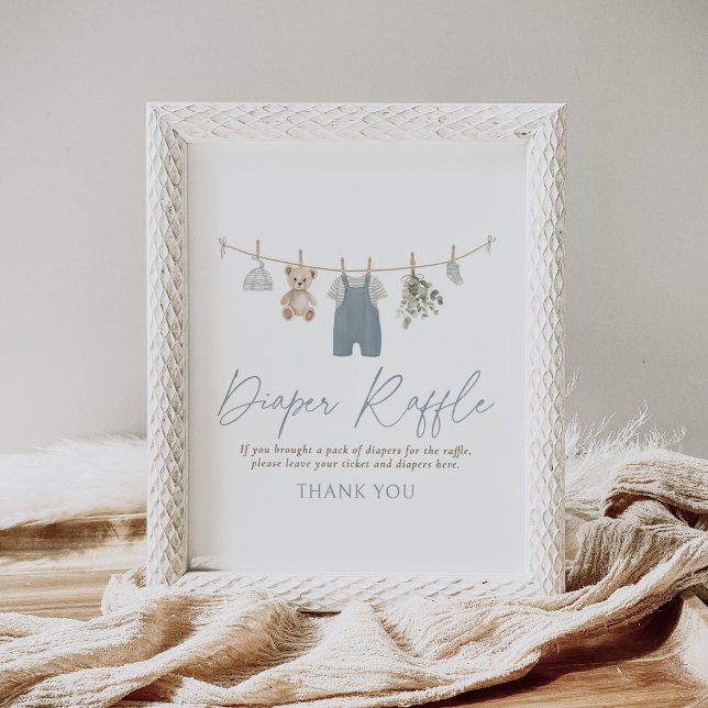 Blue Baby Clothes Baby Shower Diaper Raffle Sign Poster (Skapare uppladdad)