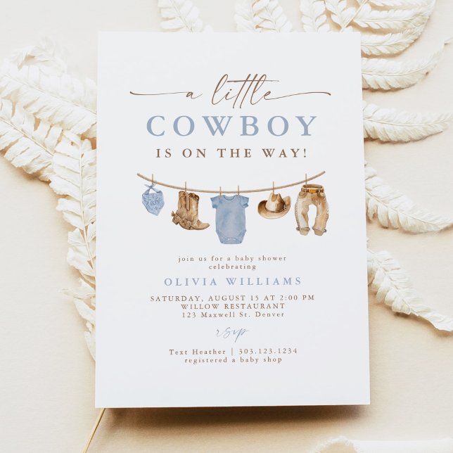Blue Baby Clothesline Little Cowboy Baby Shower Inbjudningar (Skapare uppladdad)