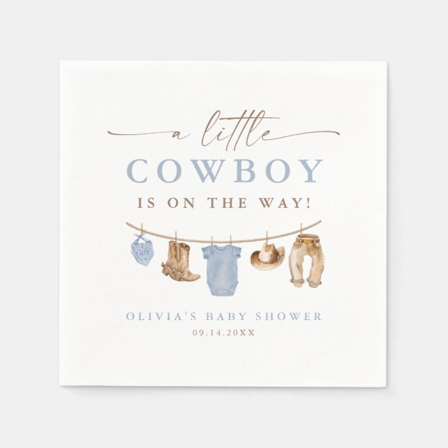 Blue Baby Clothesline Little Cowboy Baby Shower Pappersservett (Framsidan)