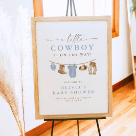 Blue Baby Clothesline Little Cowboy Baby Shower Poster