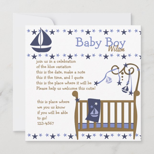 Blue Baby Crib Inbjudningar (Framsida)