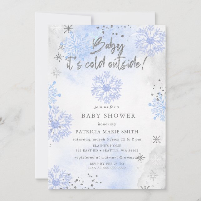 Blue Baby dess Kall utanför Winter Baby Shower Inbjudningar (Framsida)