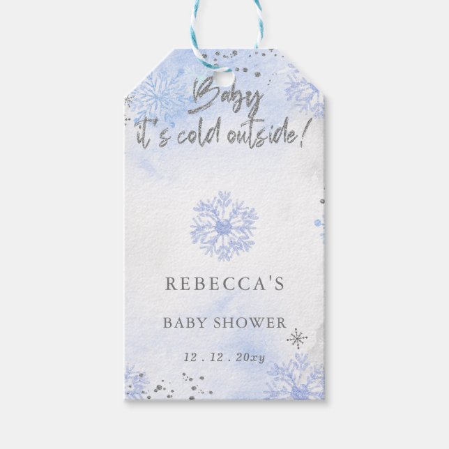 Blue Baby dess Kall utanför Winter Baby Shower Presentetikett (Framsidan)