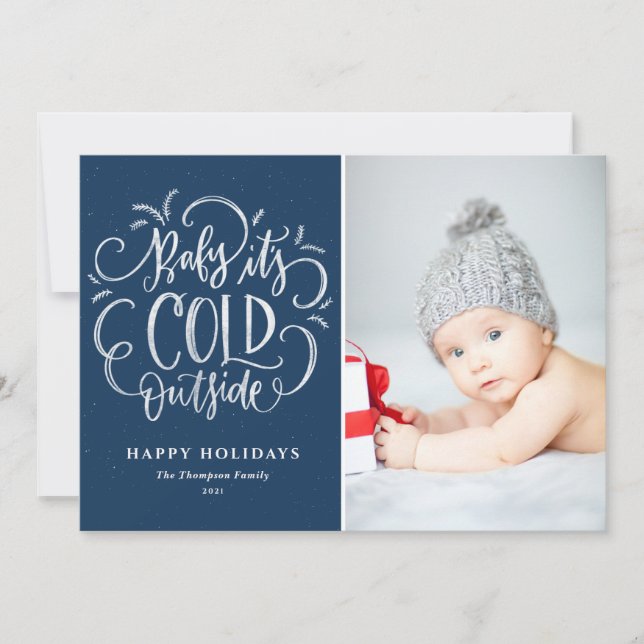 Blue Baby Det är Kallet utanför handstil Foto Julkort (Framsida)