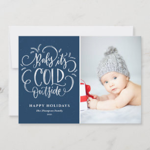 Blue Baby Det är Kallet utanför handstil Foto Julkort