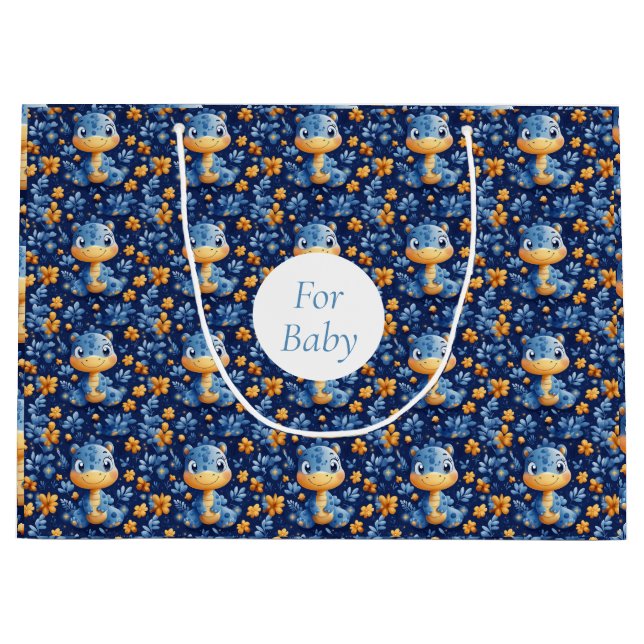 Blue Baby Dinosaur Gult & Blåa blommor (Framsidan)