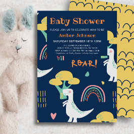 Blue Baby Dinosaur Rainbow Cute Baby Shower Inbjudningar