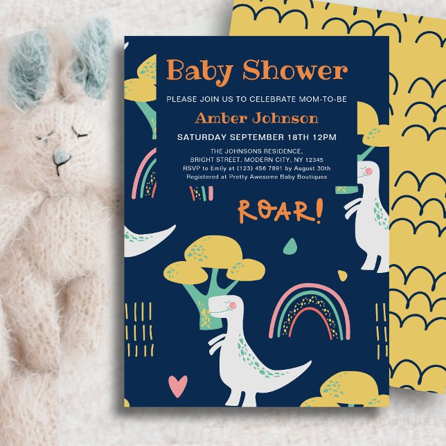 Blue Baby Dinosaur Rainbow Cute Baby Shower Inbjudningar (Skapare uppladdad)