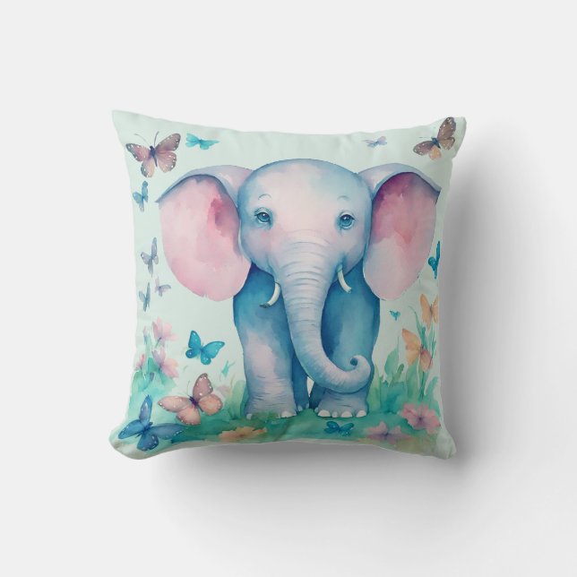 Blue Baby Elephant Kudde (Framsida)