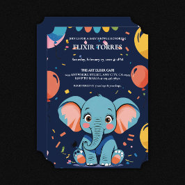 Blue Baby Elephant Party Baby Shower Inbjudningar
