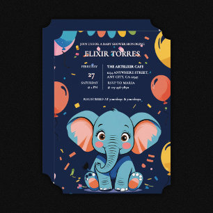Blue Baby Elephant Party Baby Shower Inbjudningar