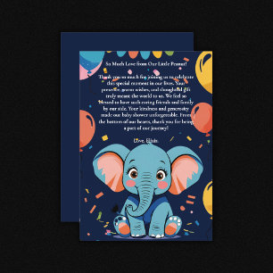Blue Baby Elephant Party Baby Shower Tack Kort