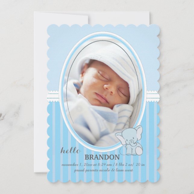 Blue Baby Elephant Photo Announcement Meddelande (Framsida)