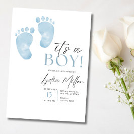 Blue Baby Feet Baby Shower-inbjudan, Boy Shower Inbjudningar