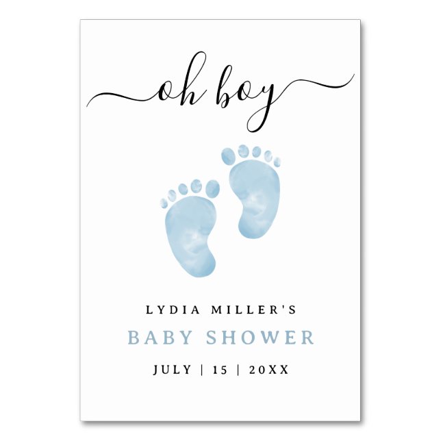 Blue Baby Feet Baby Shower Välkomstskylt Pojke Bordsnummer (Framsidan)